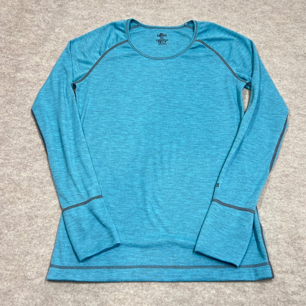 Hot Chillys Womens Micro-Elite‎ Chamois Base Layer Top Turquoise Blue Medium EUC